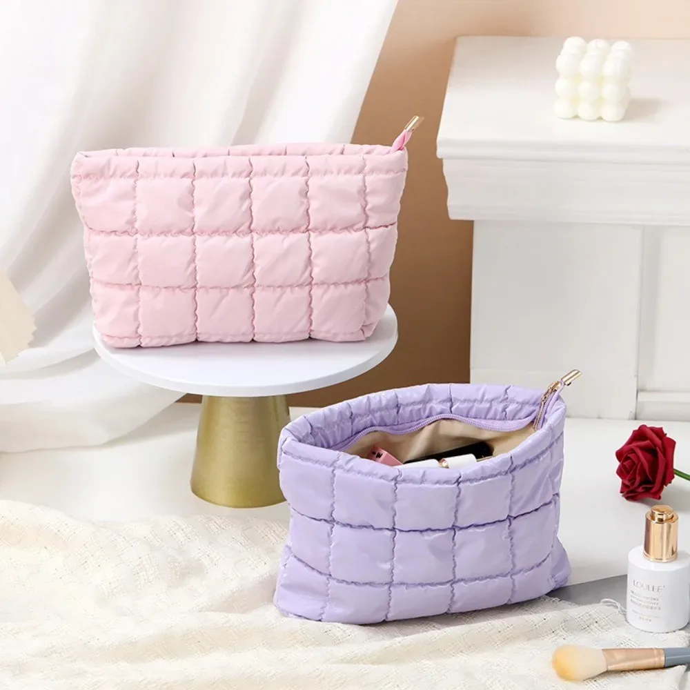 sac à main cosmétique en coton à bulles simple pour femmes, organisateur de voyage, pochette de maquillage pour rouges à lèvres, sac à fermeture éclair de grande capacité pour filles