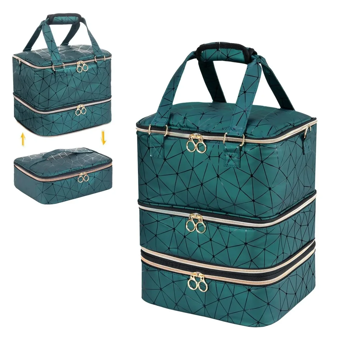 sac de rangement portable haut de gamme pour vernis à ongles, amovible, grande capacité, trois couches, peut contenir 84 flacons, avec compartiment pour lampe à ongles