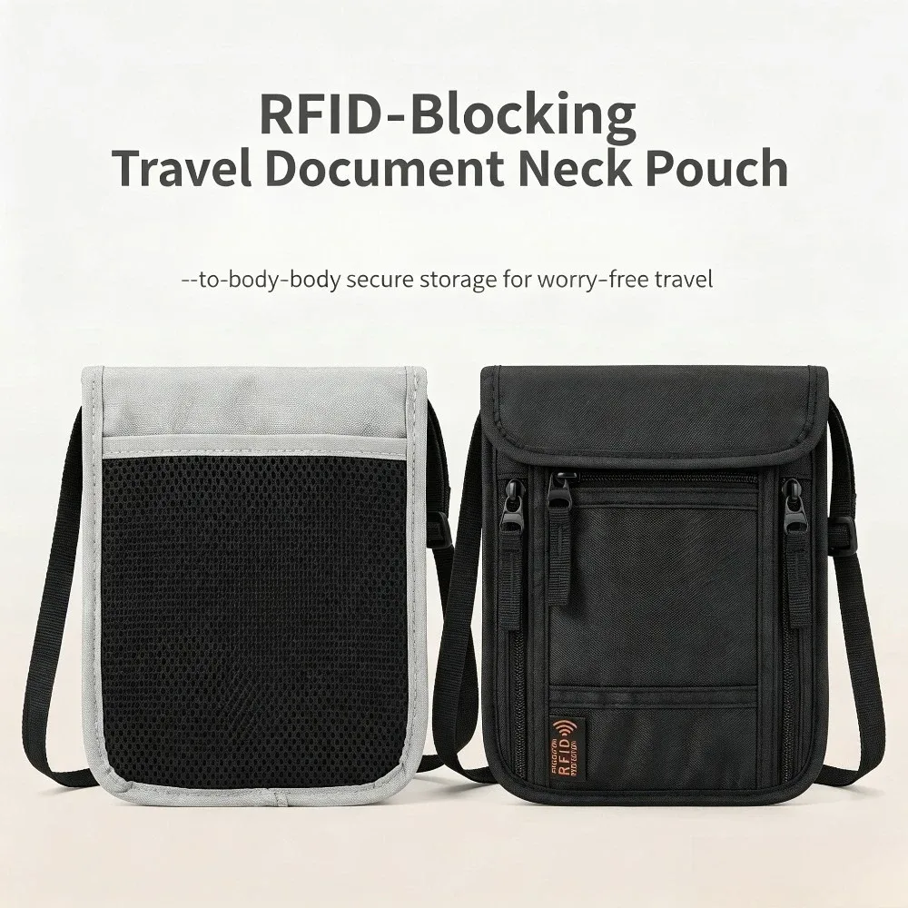 portefeuille de voyage pour le cou, porte-passeport anti-rfid avec sangle de cou réglable pour protéger l'argent, les cartes de crédit et les documents de voyage.