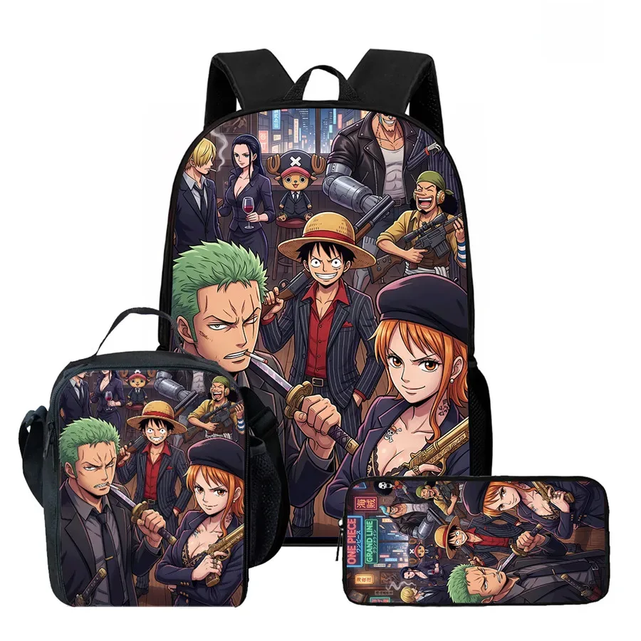 sac dos polyester dessin animé noir motifs personnages animés format 20 35 litres poche ouvrante sangles ajustables usage scolaire voyage