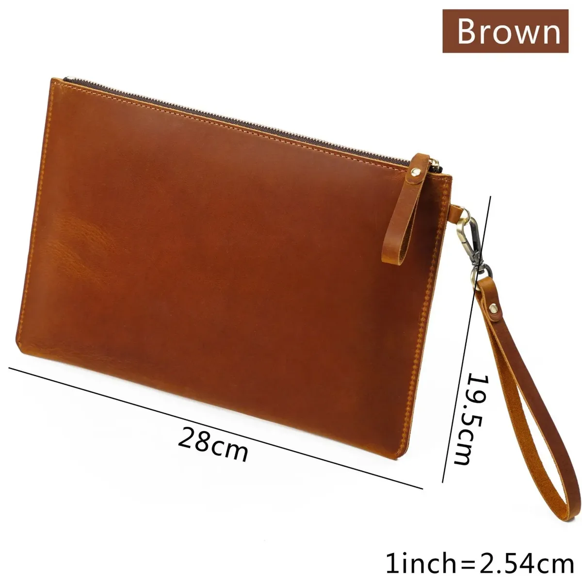 pochette de rangement de documents vintage en cuir véritable, avec fermeture éclair, porte-papier mince pour ipad mini et smartphone, bureau de voyage