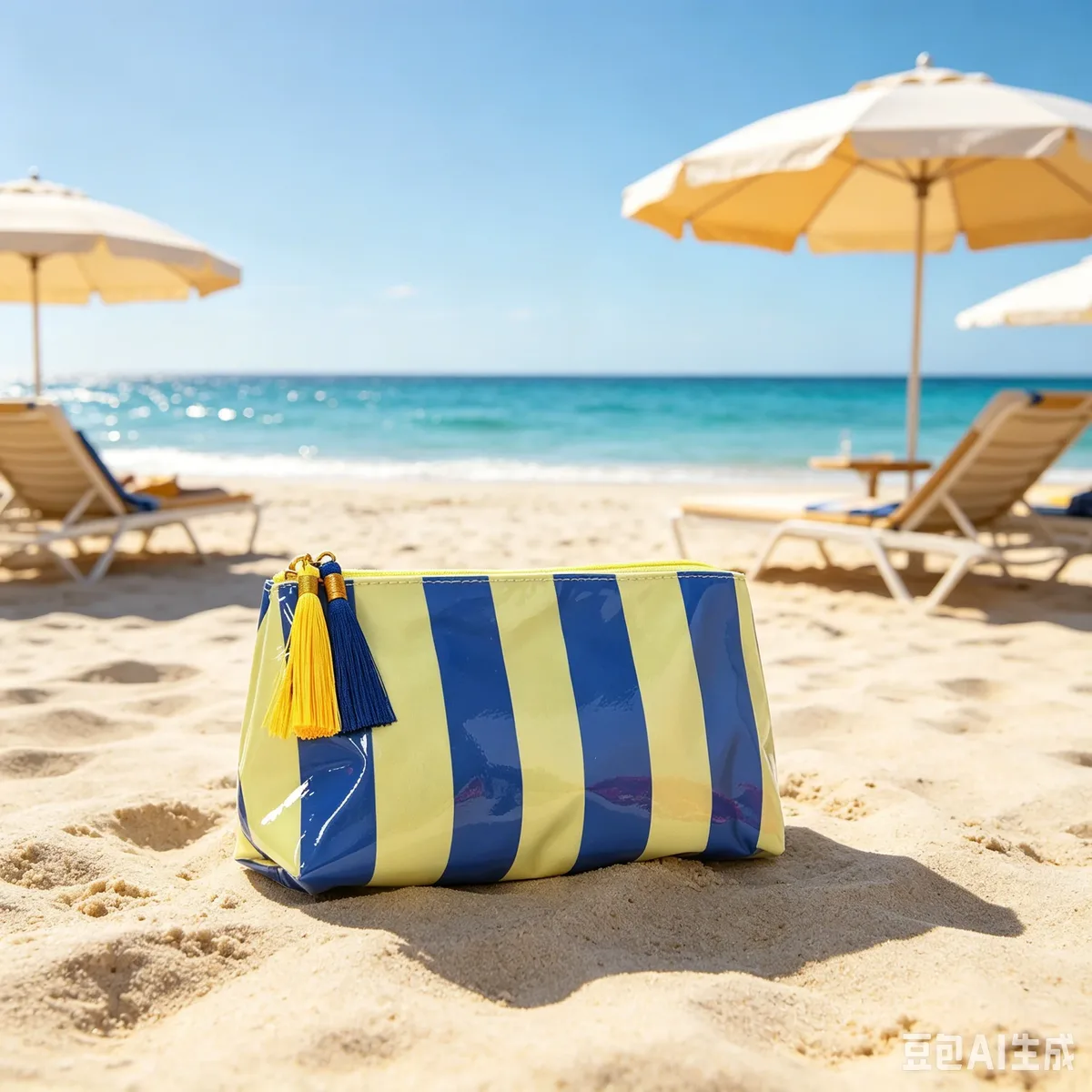 sac cosmétique rayé en pvc, trousse de maquillage avec franges et fermeture éclair, trousse de toilette imperméable pour voyage, étui pour pinceaux de maquillage