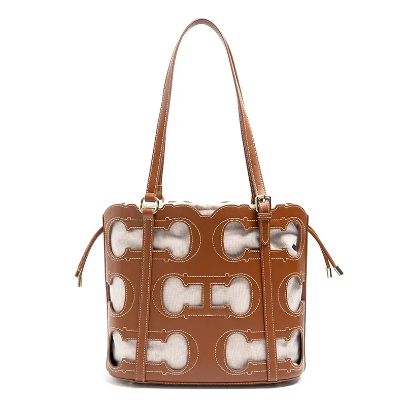 sac fourre-tout ajouré 2-en-1 ch pour femme, sac à bandoulière de luxe de créateur, sac seau rouge bordeaux pour le travail