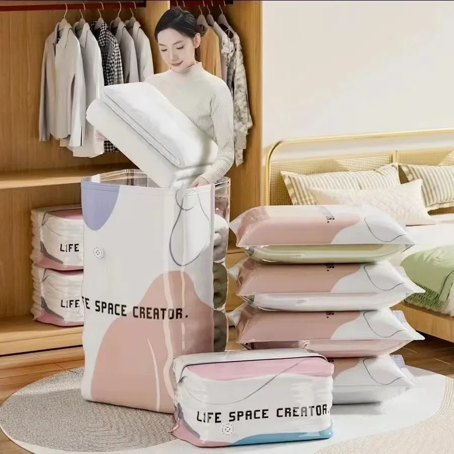 sac de compression sous vide de très grande capacité pour vêtements et couettes, sac de rangement 3d sous vide sans pompe épaisse