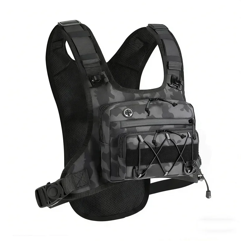 sac tactique multifonctionnel : gilet de poitrine, sac à dos, sacoche de poitrine réfléchissante pour le camping, la chasse, la course à pied, le cyclisme et les voyages, avec poche d'hydratation intégrée pour homme
