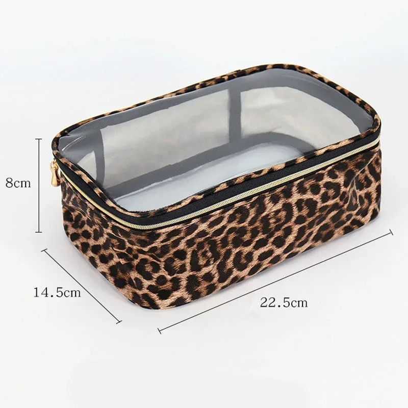 trousse de maquillage léopard imperméable grande capacité, 1/3 pièces, unisexe, transparente, pour voyage, organiseur de cosmétiques, trousse de toilette portable à fermeture éclair