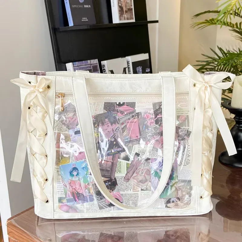 y2k mignon japonais ins ita sac lolita fille fourre-tout transparent sac à bandoulière grande capacité sac à bandoulière décontracté bricolage affichage sacs à main
