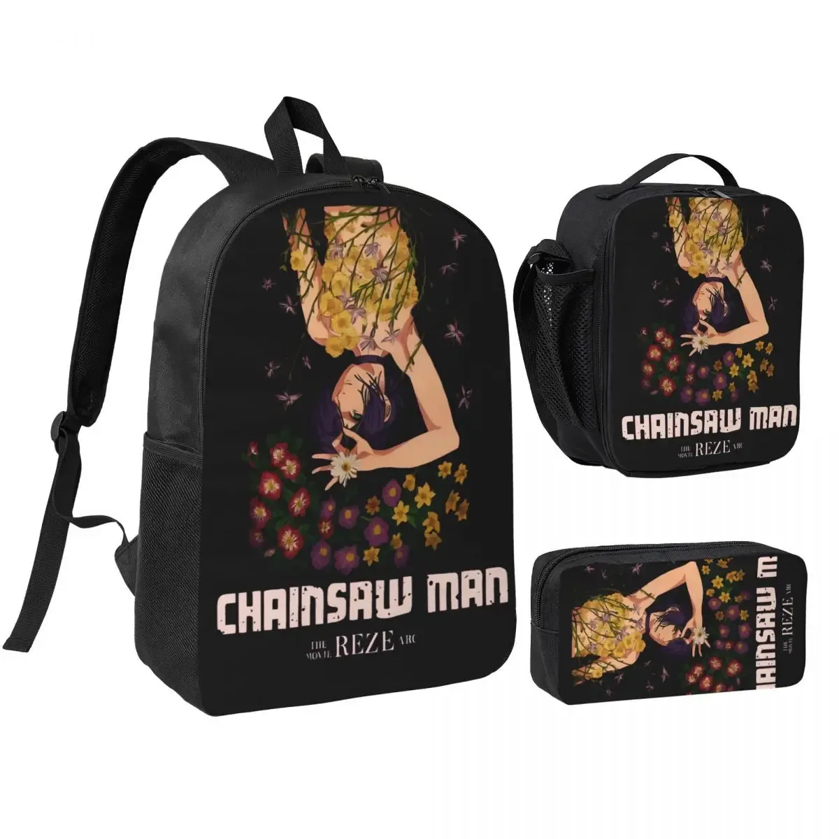 sac dos polyester noir motif graphique format rectangulaire bandoulière grande capacité voyage école université travailler transport documents ordinateur portable luncheon sac crayons