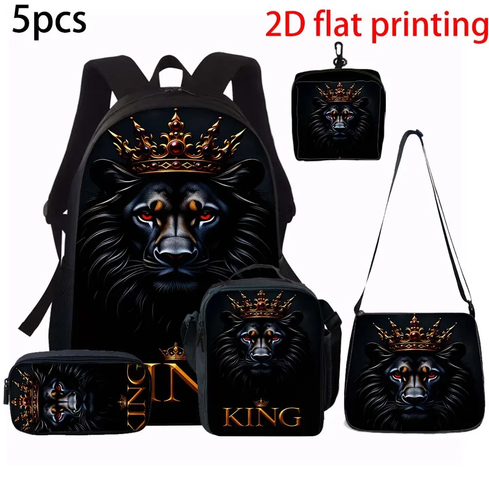 ensemble de sacs à dos motif roi lion (1/2/3/4/5 pièces) - sac à dos décontracté grande capacité avec pochette et sac fourre-tout assortis pour usage quotidien