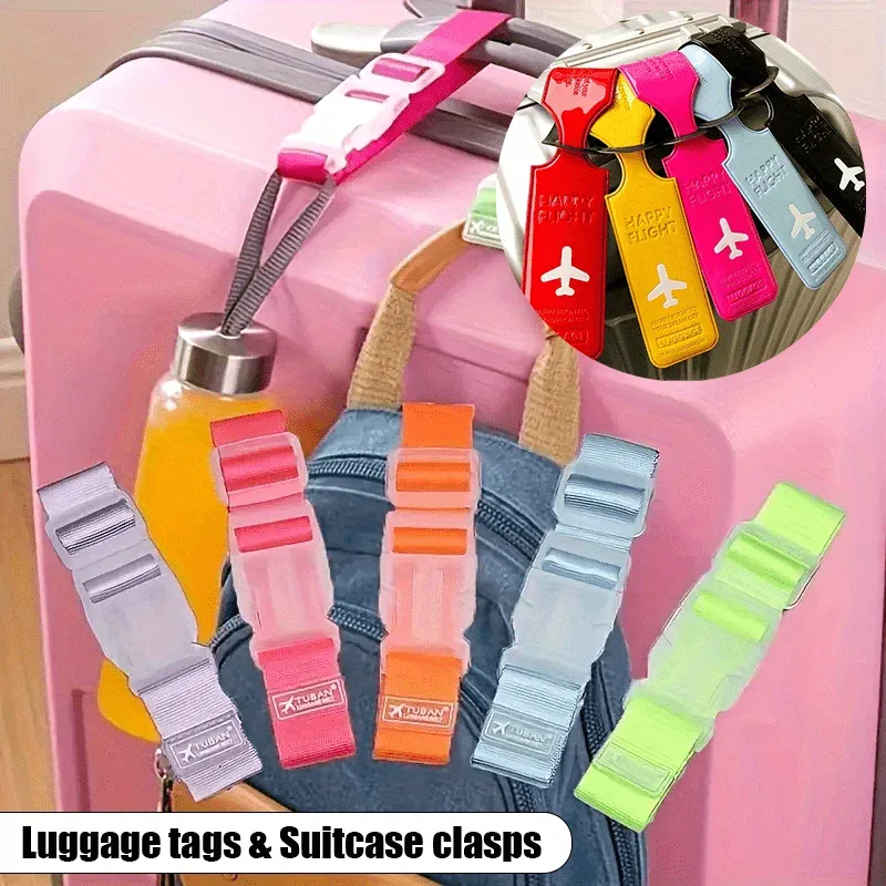 Étiquette Bagage Plastique Doré Marron Boucle Réglable Attachement Identification Valise Voyage Accessoires Bagage Antiperte Crochet Tissu Métal