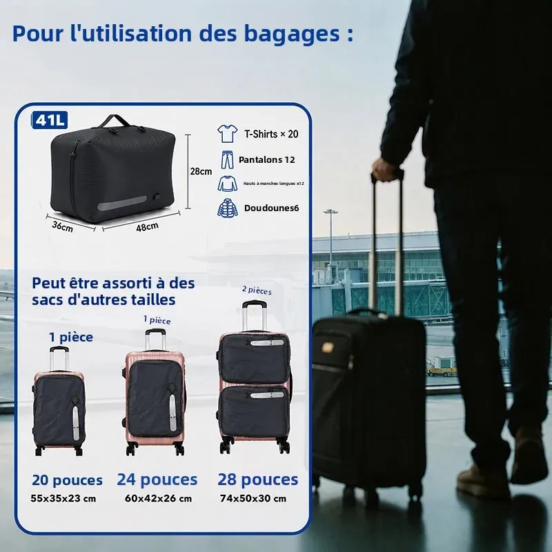 sac compression polyester noir bandes grises vide voyage rangement grande capacité utilisation famille camping