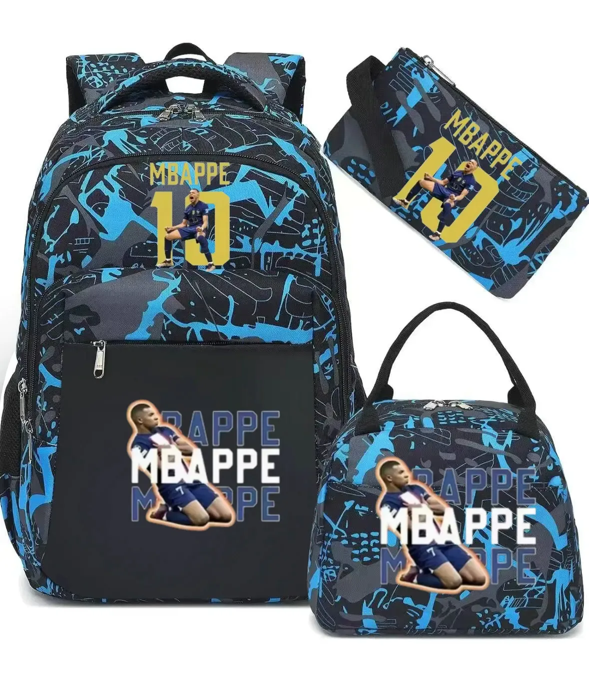 sac à dos m-mbappe camouflage 3 pièces, sacs d'école pour ordinateur portable, pour garçons et filles, sacs de voyage décontractés pour femmes et hommes, mochila