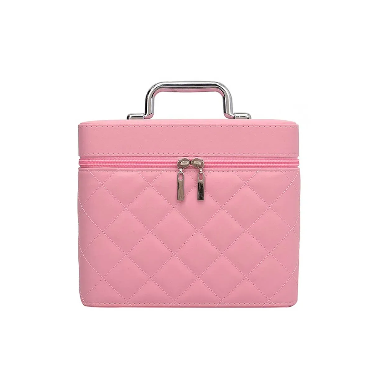 trousse de maquillage portable de luxe, étui à cosmétiques monochromatique, boîte de rangement de maquillage, carreaux de diamant rouge net, fil de littérature, nouveau
