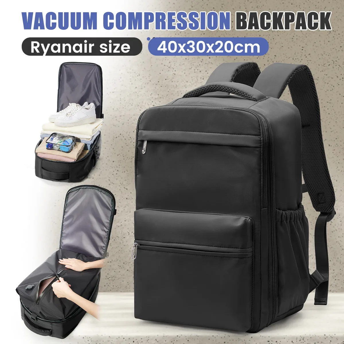 sac à dos de voyage ryanair 40x30x20, sac à dos à compression sous vide, sac de cabine wizzair, sac de voyage pour ordinateur portable 15,6 pouces, sac de rangement, cartable