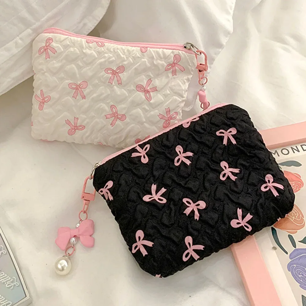 pochette cosmétique mignonne à nœud papillon, sac de rangement portable multifonctionnel de haute qualité, mini porte-monnaie au design raffiné