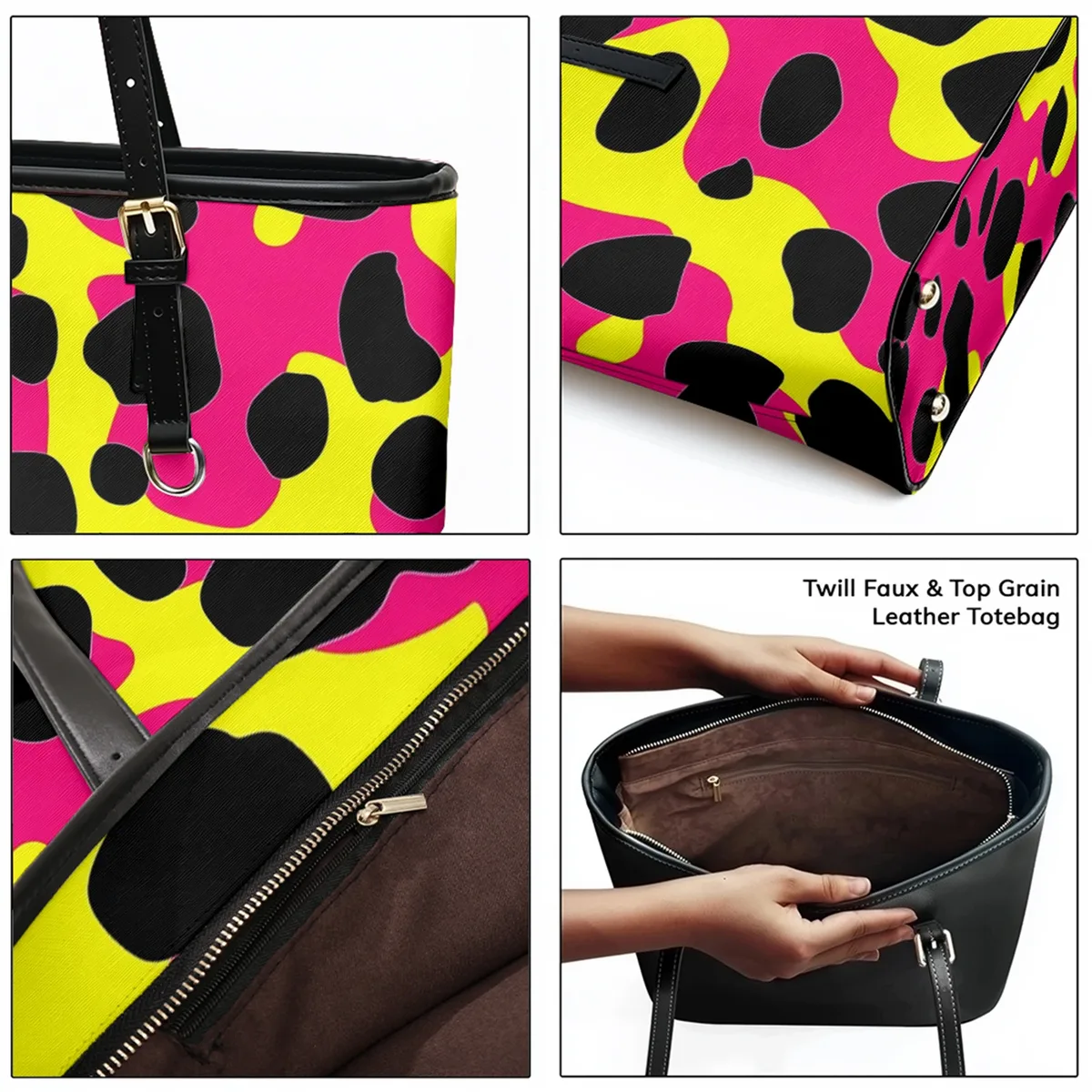 sac à bandoulière en cuir pvc oxford imprimé léopard rose, fourre-tout de voyage léger à fermeture éclair, sac à main de week-end pour le travail quotidien
