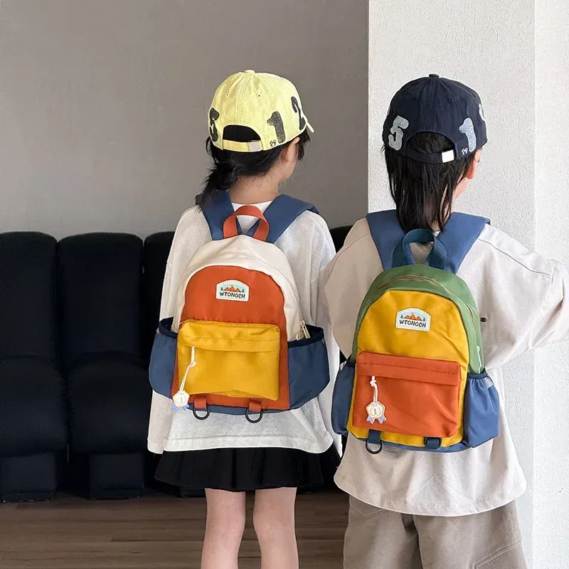 nouveau bloc de couleur enfants sac à dos léger sac d'école maternelle pour garçons filles voyage loisirs de plein air