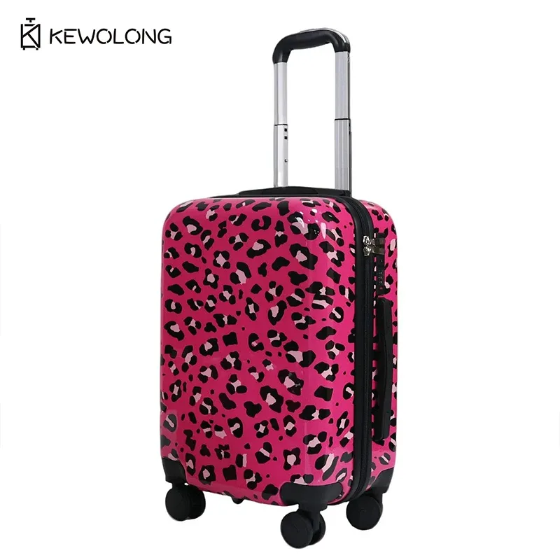 ensemble de bagages 2 pièces à imprimé léopard, valise rigide à roulettes avec serrure et rotation à 360° ° valise de voyage légère à roulettes