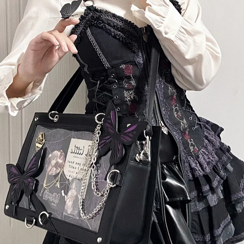 y2k-sac à main transparent en toile d'araignée avec lettres, lolita, gothique, vintage, à la mode