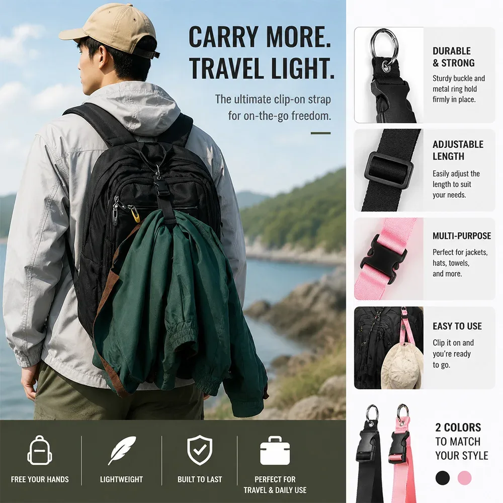 Sangle de bagage antivol Portable, boucle extérieure Durable pour hommes et femmes, Clip de sac à dos indispensable, étiquettes de sac cadeau de voyage pour bagages