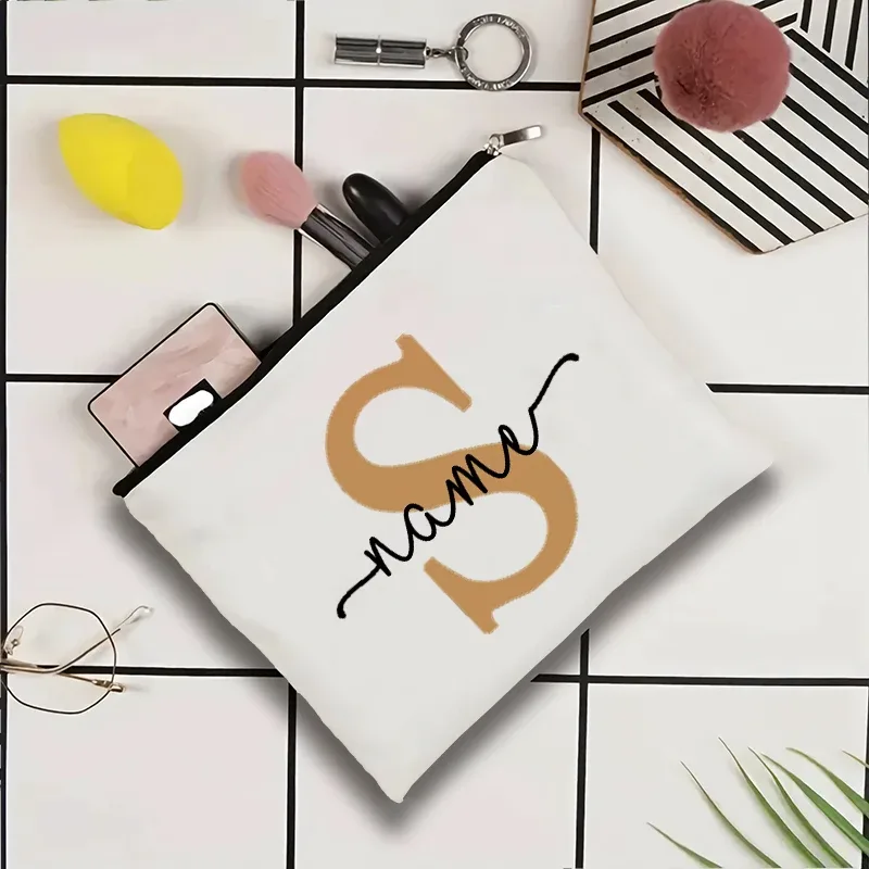 jolie pochette organisatrice en toile, sac de voyage pour cosmétiques et maquillage, trousse de toilette essentielle pour mariage, cadeau d'anniversaire pour enseignant avec nom personnalisé