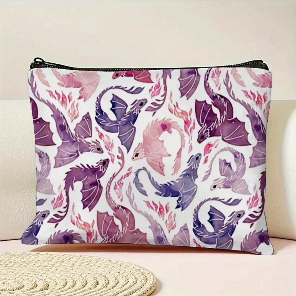 trousse de maquillage fashion dragon fire rose et violet, idéale comme sac à main, trousse de toilette, trousse à crayons ou sacs cadeaux pour femmes