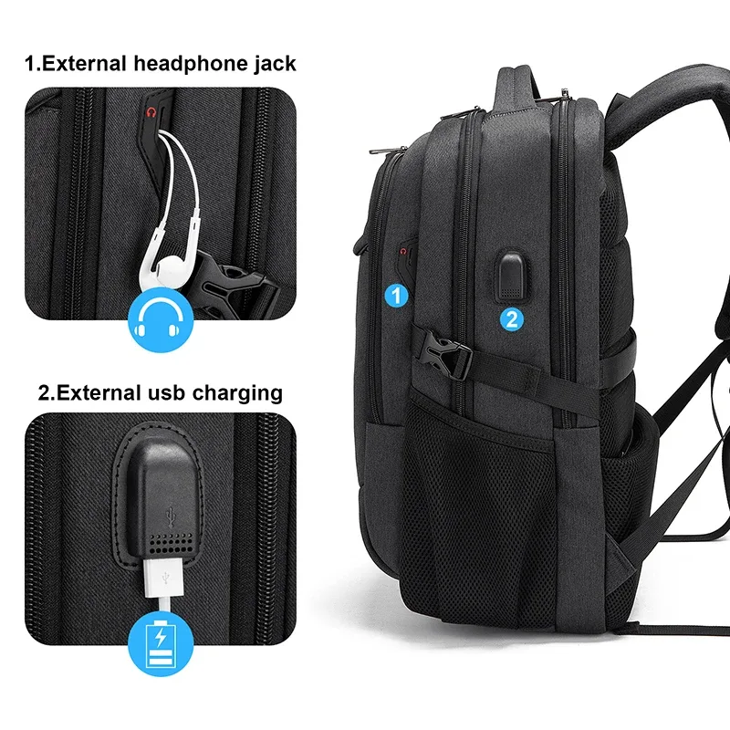 sac à dos pour ordinateur portable 17,3 pouces pour homme, sac à dos de voyage, d'université, sac à bandoulière étanche pour ordinateur portable avec port de chargement usb