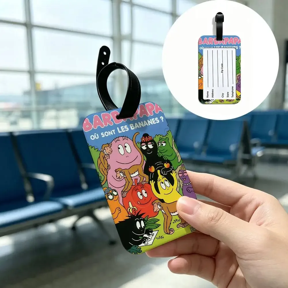 étiquette bagage plastique rectangulaire personnages animés vert bande noire boucle identification voyage ecole pratique anti-perte