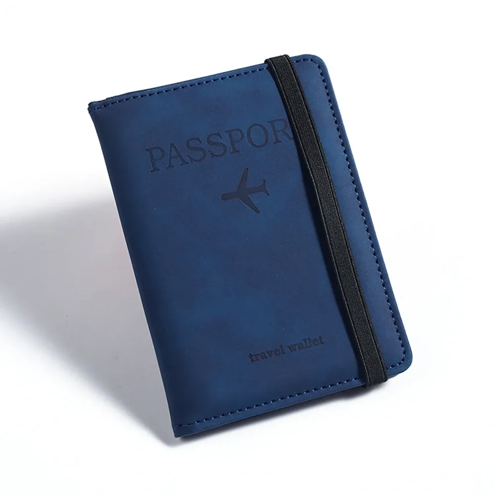 porte-passeport rfid personnalisé en pu pour homme, 2 styles d'enveloppes, motif avion imprimé, portefeuille de passeport antivol, minimaliste