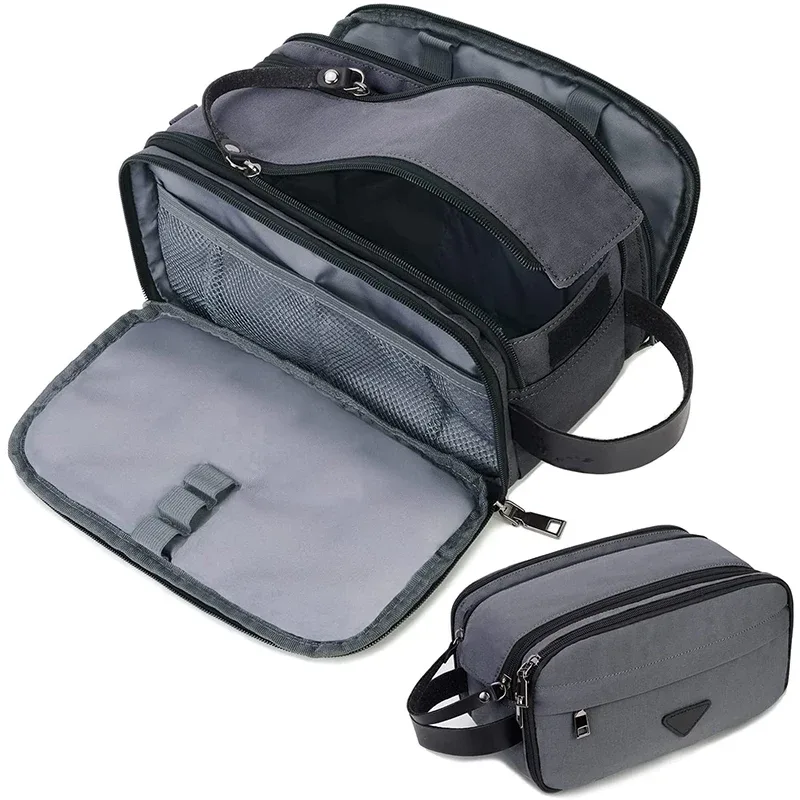 nouveau sac de toilette de voyage pour hommes, grande capacité, tissu oxford, organisateur de maquillage cosmétique, kits dopp de rasage avec double compartiments