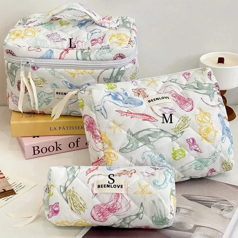 trousse de maquillage de grande capacité, trousse à cosmétiques imprimée de fleurs avec nœud, organisateur de toilette portable à fermeture éclair