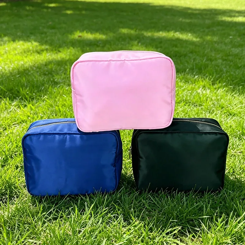pochette de maquillage personnalisée en nylon rose, imperméable, pour femmes et filles, sac de voyage pour maquillage, organisateur de couleur bonbon, grande capacité