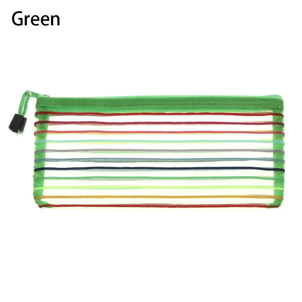 pochette rangement crayons polyester transparent rayures arc ciel fermeture glissière voyage cosmétiques stylos maquillage