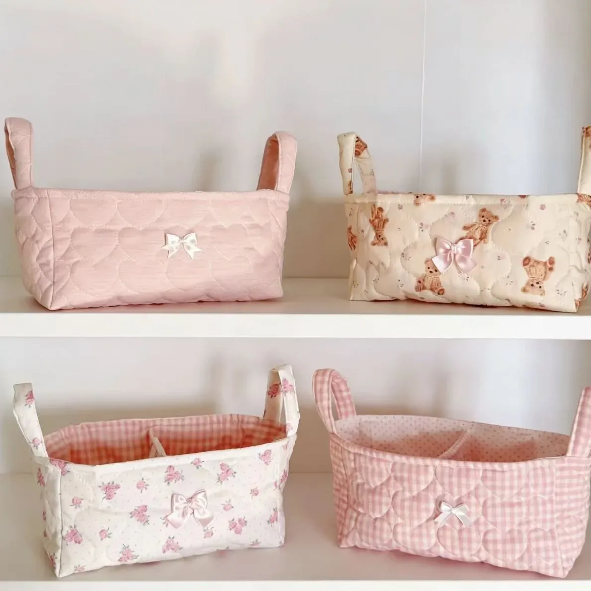 nouveau panier de rangement superposé en coton tressé, style ins, pour décoration de bureau et organisateur de cosmétiques, motif 'cœur de fille'