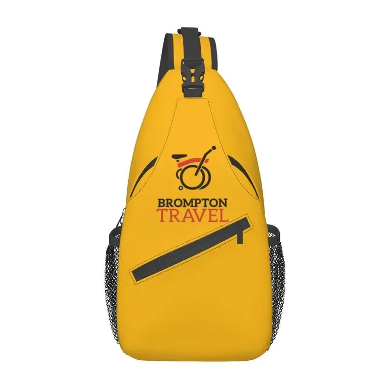 sac dos polyester jaune motif vélos brompton poche avant maille noire bandoulière ajustable voyage mode unisexe