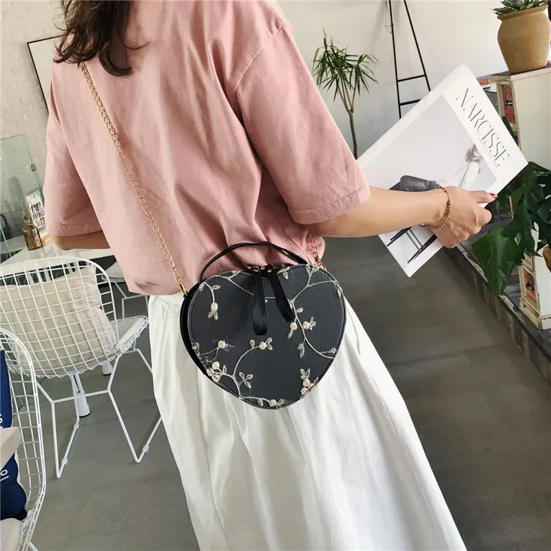 sacs à main ronds en dentelle pour femmes, sacs à bandoulière en cuir pu de bonne qualité, petits sacs à bandoulière avec chaîne de fleurs fraîches