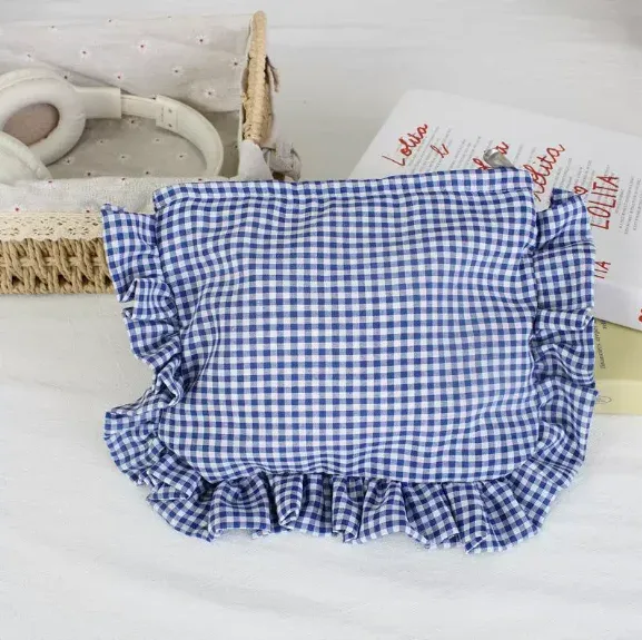 pochette à maquillage personnalisée en seersucker à volants, trousse de toilette en chenille avec nom, sac de voyage pour cosmétiques, cadeau pour elle, trousse de maquillage du matin pour la mariée