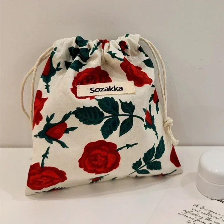 sacs à main en tissu de coton floral, petit sac à cordon de proximité, rouge à lèvres, trousse de toilette, trousse de maquillage, pochette à monnaie, sac de rangement pour écouteurs prédire
