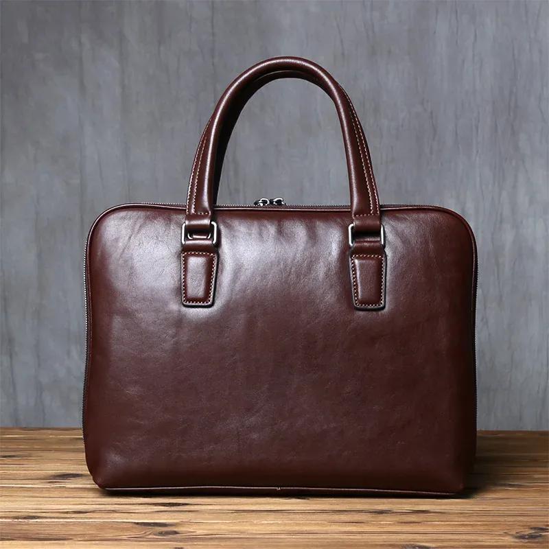 porte-documents vintage en cuir de vache pour hommes, sac à main décontracté, sacoche à bandoulière marron pour ordinateur portable de 14 pouces, nzpj