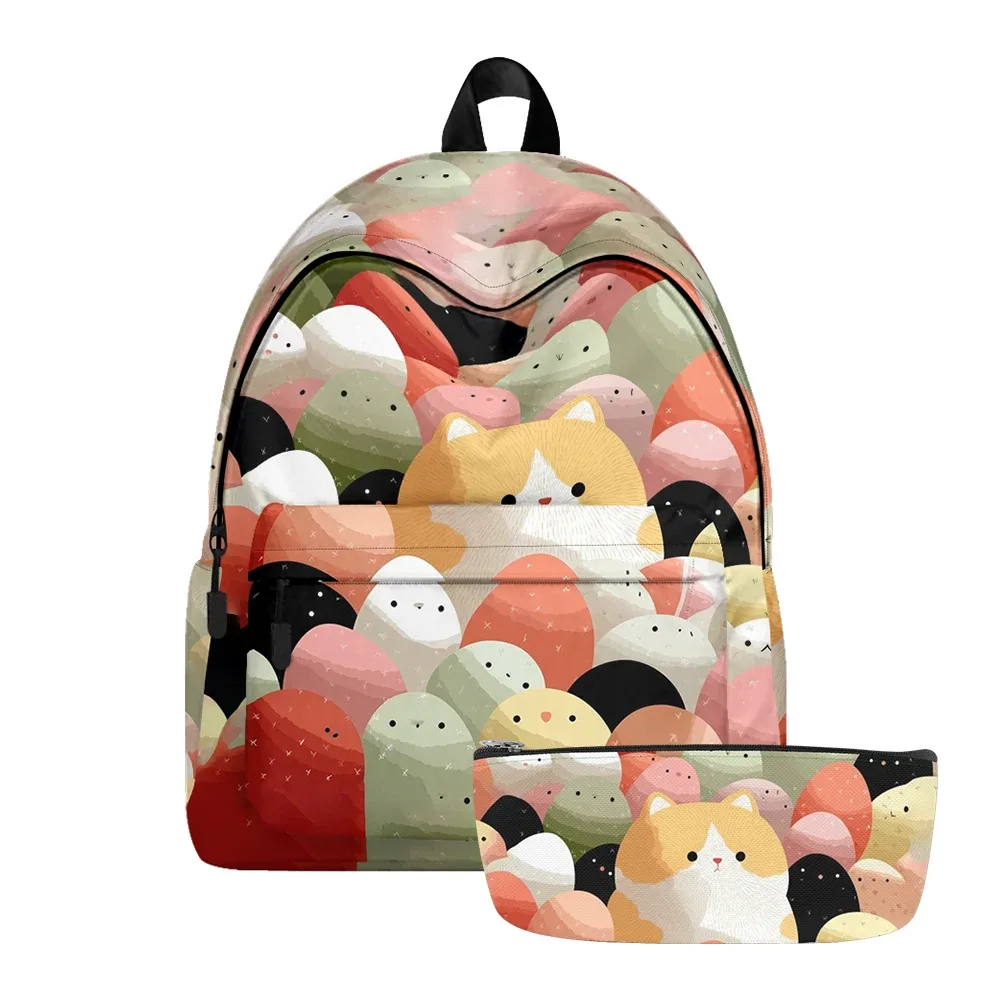 sac à dos imprimé de chats de dessin animé renard mignon, sacs à crayons à bretelles réglables, sac d'école léger et durable, sac à dos de voyage, ensembles pour adolescents