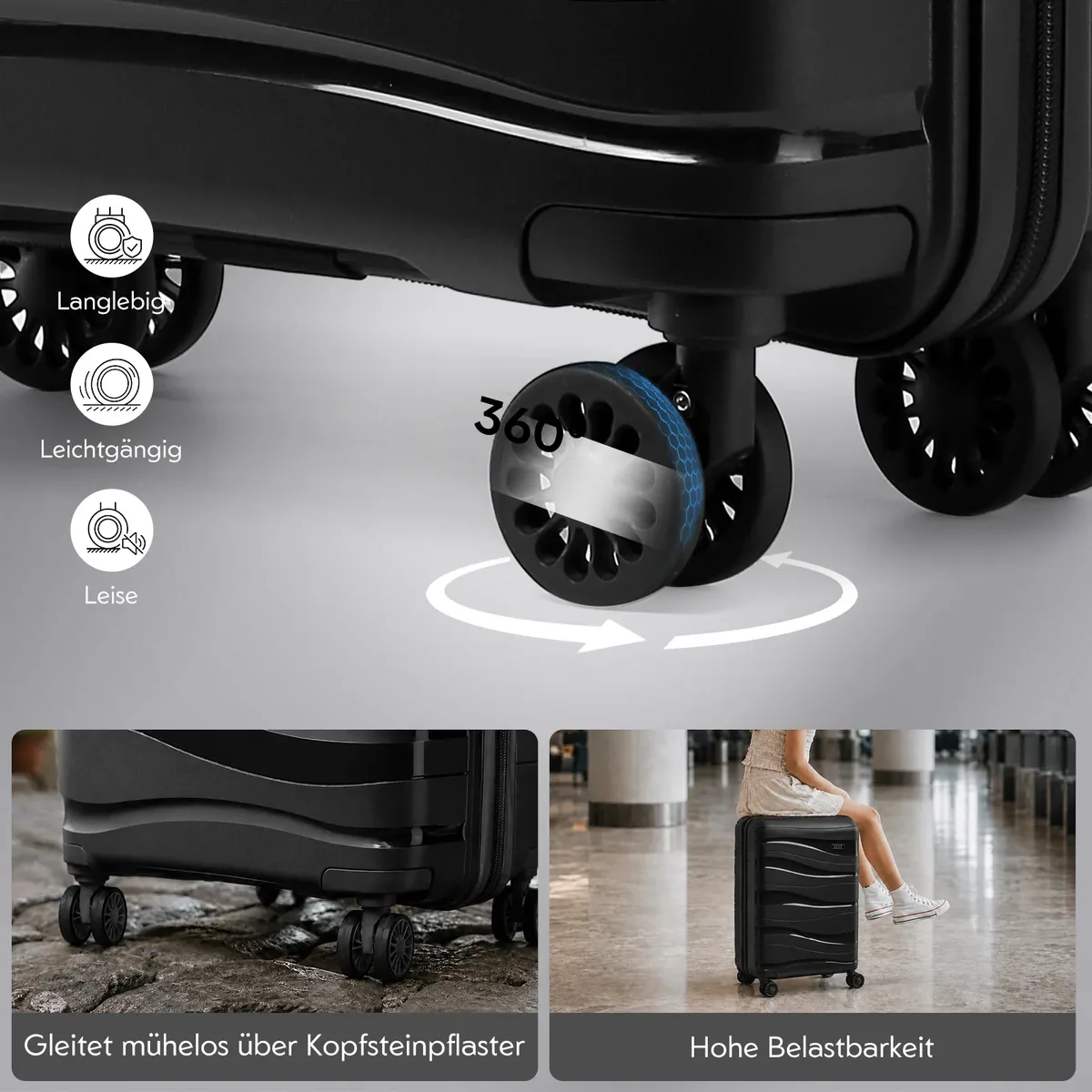 valise de voyage à roulettes en pp léger à coque rigide kono avec serrure tsa et 360 ° roues pivotantes