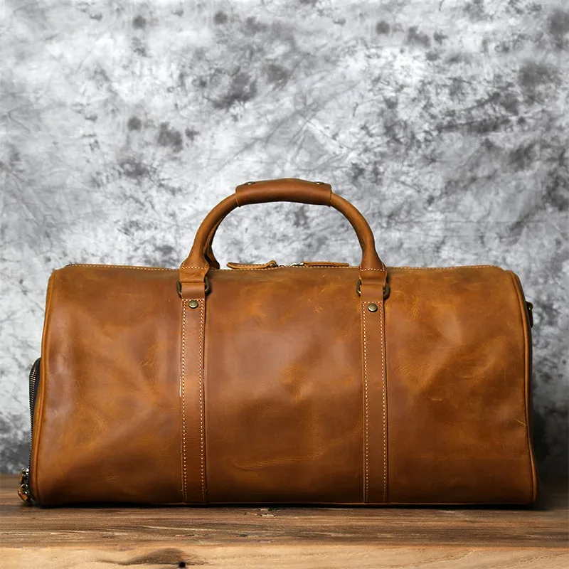 nzpj sac de voyage rétro en cuir pour hommes première couche de peau de vache sac de voyage de grande capacité sac à main de voyage d'affaires sac à bandoulière