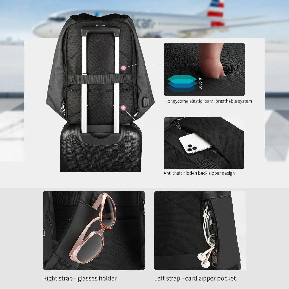 tig10eu-sac à dos étanche antivol pour femme, sacs à dos usb pour ordinateur portable, sac d'école de voyage, mode féminine, 15.6 pouces