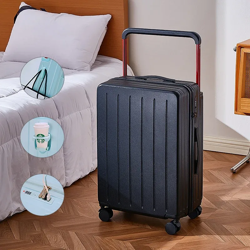 valise de voyage à roulettes avec poignée large de 20, 24 et 26 pouces, fermeture éclair pc, avec porte-gobelet, bagage cabine