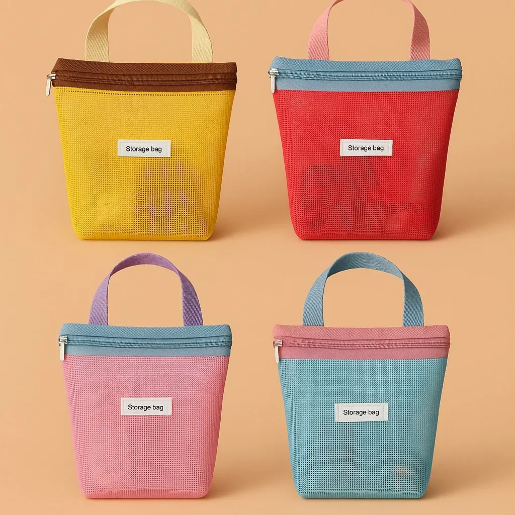 Ins Style – sac fourre-tout en maille de couleur vive et vibrante, petit sac à cosmétiques, sac à main pliable, trousse de toilette Portable, sac de plage pour femmes