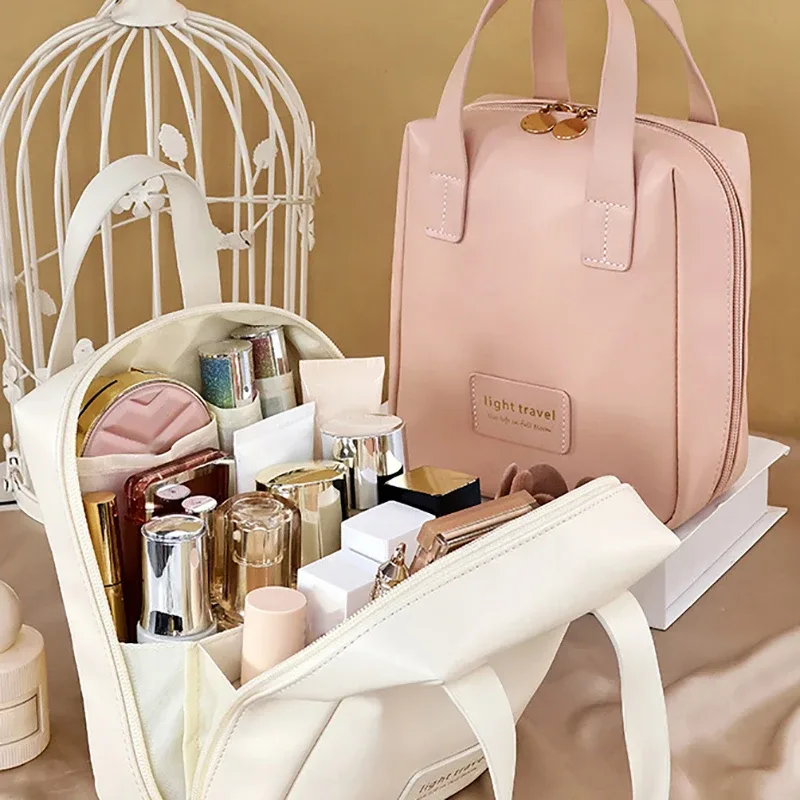 sac à cosmétiques portable de grande capacité, sac de rangement de maquillage étanche, sac de rangement de cosmétiques tendance de haute valeur esthétique