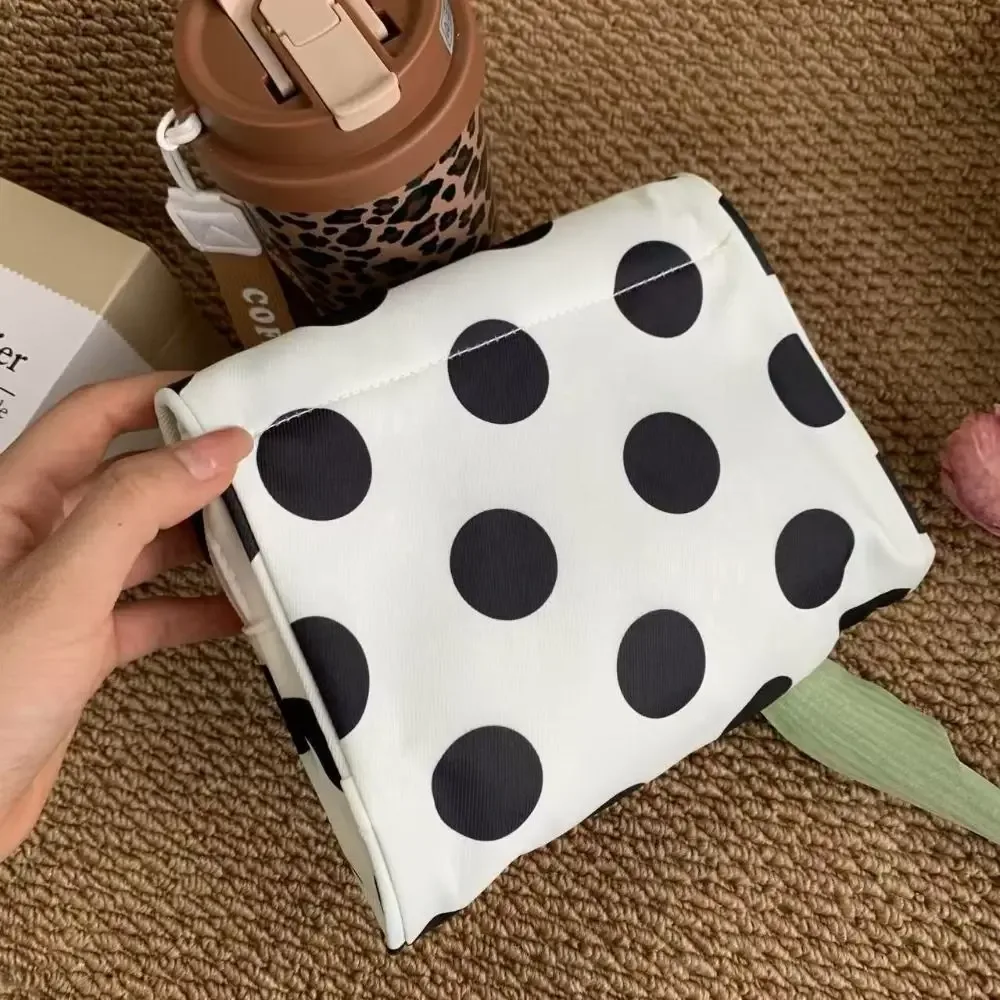 sac à cosmétiques portable en toile à pois, grande capacité avec miroir de maquillage, sac de rangement pour bijoux, sac simple à rayures pour petits articles