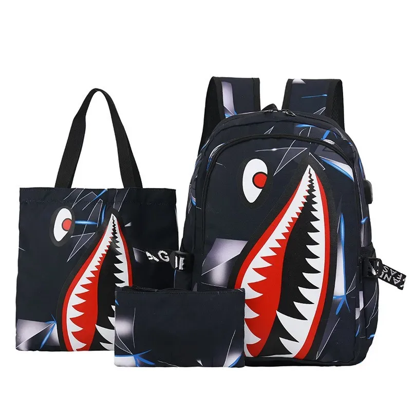 sac à dos pour enfants de l'école primaire, motif requin, grande capacité, léger, simple, sac à dos de dessin animé