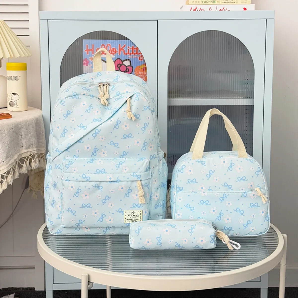 sac dos nylon nœuds fleurs roses blancs sacs école femmes accessoires trousse pochette voyager campus