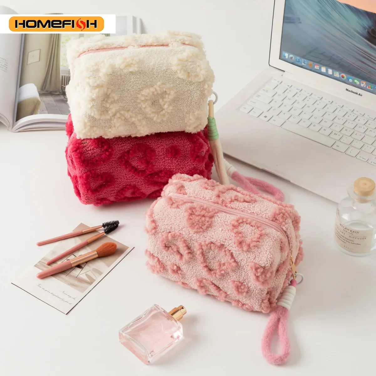 HOMEFISH Trousse de maquillage imprimée avec poignée, trousse de voyage portable pour cosmétiques